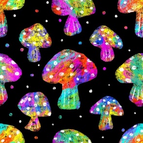 Multicolor Crayons Mushrooms on Black