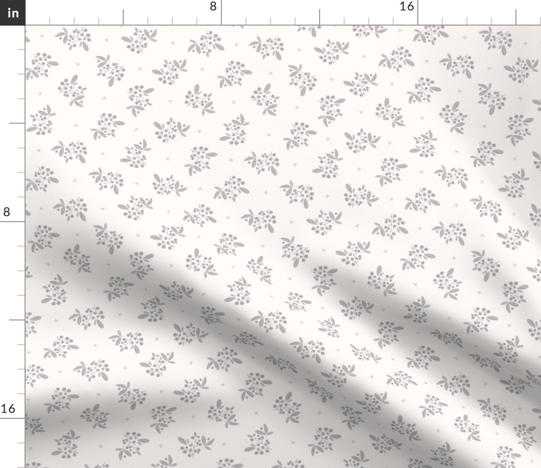 Berries and leaves in polka dots style - muted grey on white background