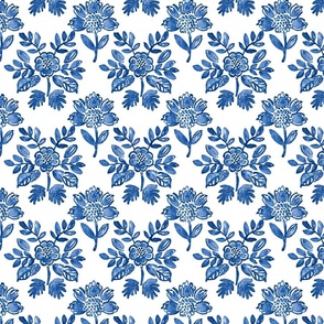 Indigo Blooms - Blue on White Wallpaper - New