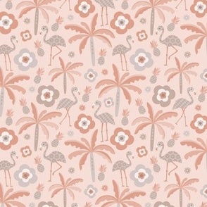 Hot summer cutesy ocean flamingo pineapple palm tree and flowers island design pattern beige brown coralSMALL 