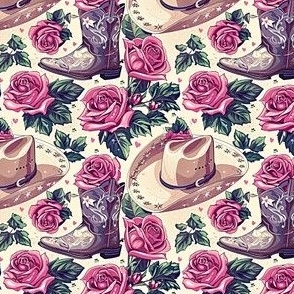 Cowboy Hats and Boots Pink Roses