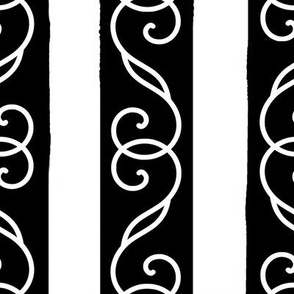 Large White Scrolls with White Stripes on Black