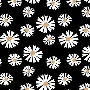 Boho classic dream blossom daisies - neutral summer flowers dahlia white cinnamon on black