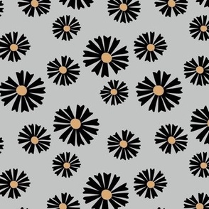 Boho classic dream blossom daisies - neutral summer flowers dahlia black cinnamon on gray