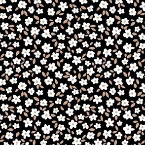 Boho classic dream ditsy flowers - retro little floral indian summer design white cinnamon on black