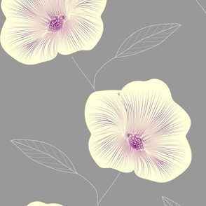 hibiscus outline yellow/purple on grey