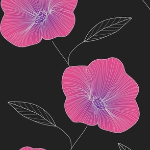 hibiscus outline pink & purple on black