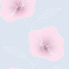 hibiscus outline pink on blue