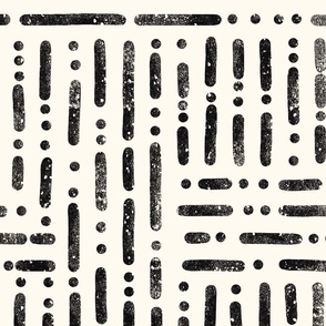 DASHES AND DOTS GALORE | 24" | Simple black on off-white, minimalistic and textured pattern of dashes and dots, elegant, bohemian home decor
