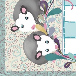 possum checker game placemat - teal and mauve