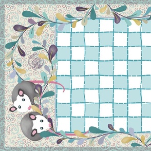 possum checker game placemat - teal and mauve