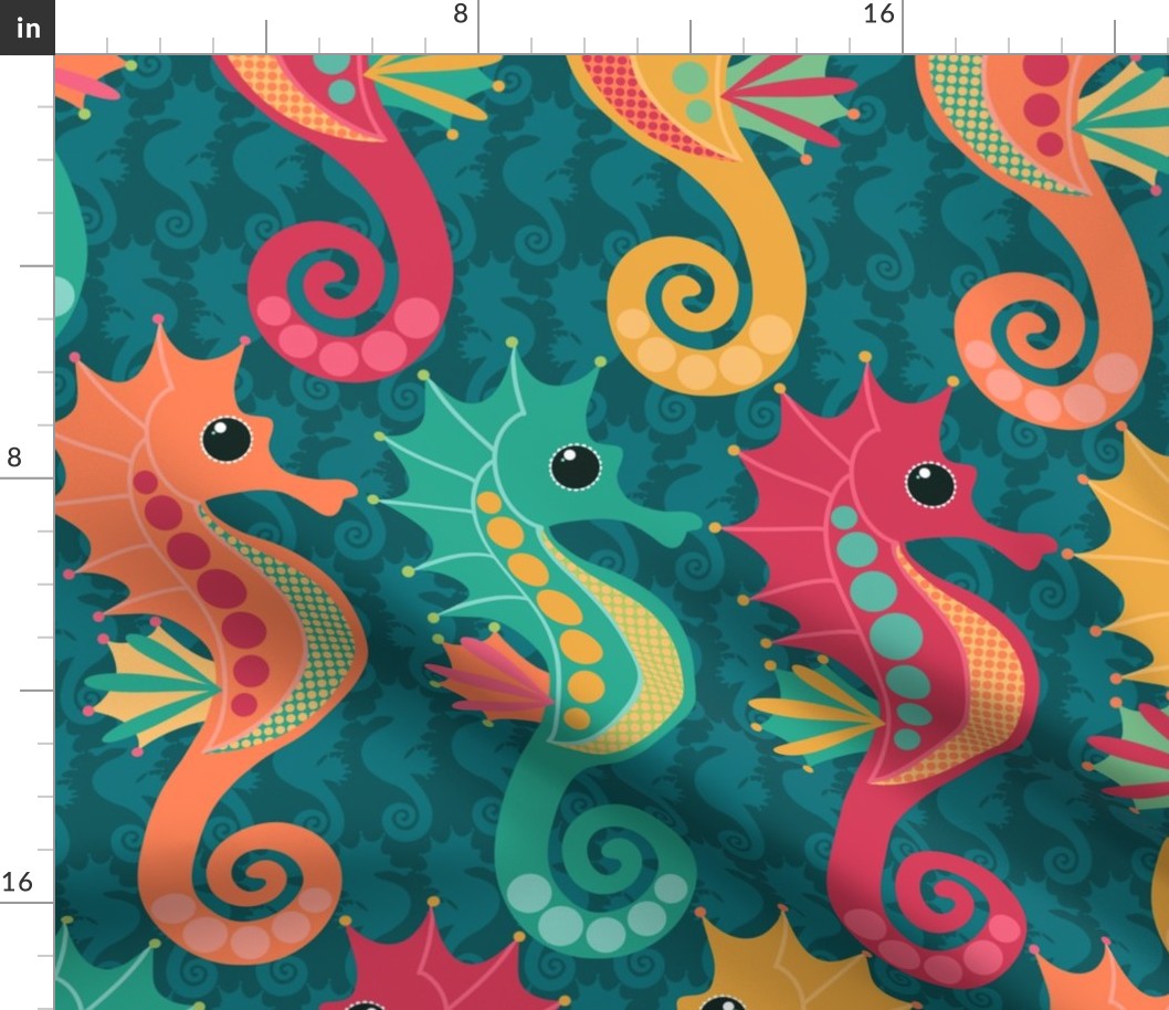 Sea of Seahorses - Teal - Large