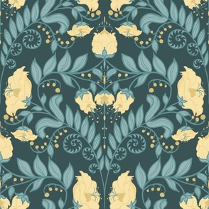 Romantic Yellow wild flowers in teal- large