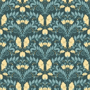 Romantic Yellow wild flowers in teal -small