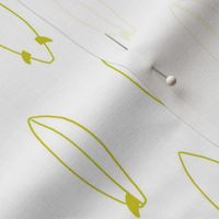 Surfboards | Small Scale | Pure White, Neon Yellow | Minimalist hand drawn line art