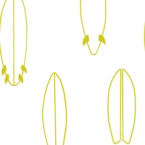 Surfboards | Jumbo Scale | Pure White, Neon Yellow | Minimalist hand drawn line art