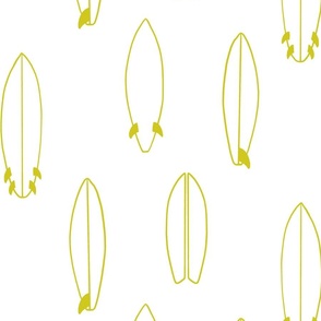 Surfboards | Large Scale | Pure White, Neon Yellow | Minimalist hand drawn line art