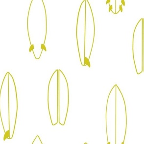 Surfboards | Medium Scale | Pure White, Neon Yellow | Minimalist hand drawn line art