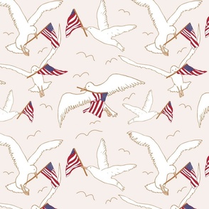 Patriotic flying seagulls light rose 12x12 repeat