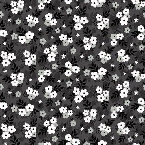 Black  Ditsy white Flowers small scale