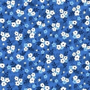 blue Ditsy white Flowers small scale