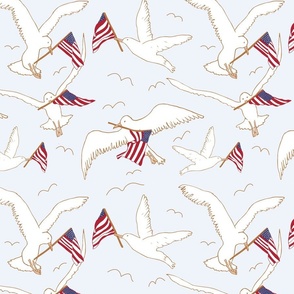 Patriotic flying seagulls light blue 12x12 repeat