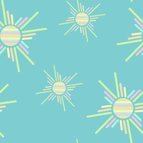 Multicolor Sherbet Striped Suns on Turquoise
