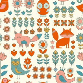 Children's Playroom Animal & Flowers Scandi Style Pattern