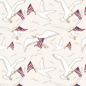 Patriotic flying seagulls light sand 12x12 repeat