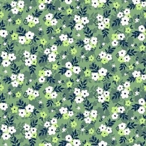 green Ditsy white Flowers small scale