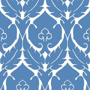 simple Renaissance damask, "castle" blue on white, large