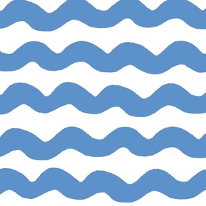 Large Wavy stripe horizontal - blue and white - Soft blue organic wave on a white background - abstract geometric minimal modern lines - ocean summer nautical beachy coastal