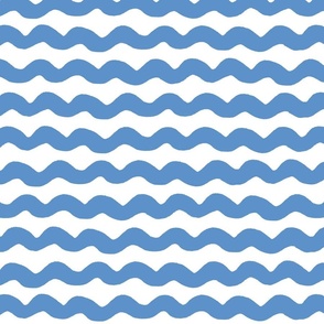 Medium Wavy stripe horizontal - blue and white - Soft blue organic wave on a white background - abstract geometric minimal modern lines - ocean summer nautical beachy coastal