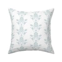 Medium Scale Monochrome Classic Traditional Stylised Floral Damask in White and Duck Egg Blue