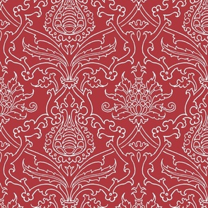 Spanish 16th Century damask, white on "wyvern" red 12W