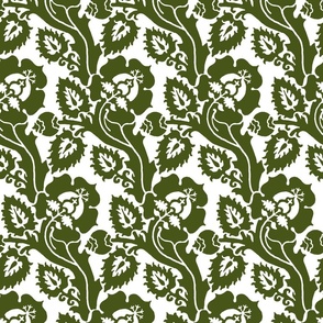 Renaissance Floral, "castle" green on white 6W