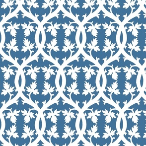 Renaissance vine interlace, white on "wyvern" blue 5W