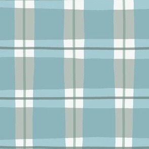 Large Casual Plaid in turquoise, grey, dark green and white
