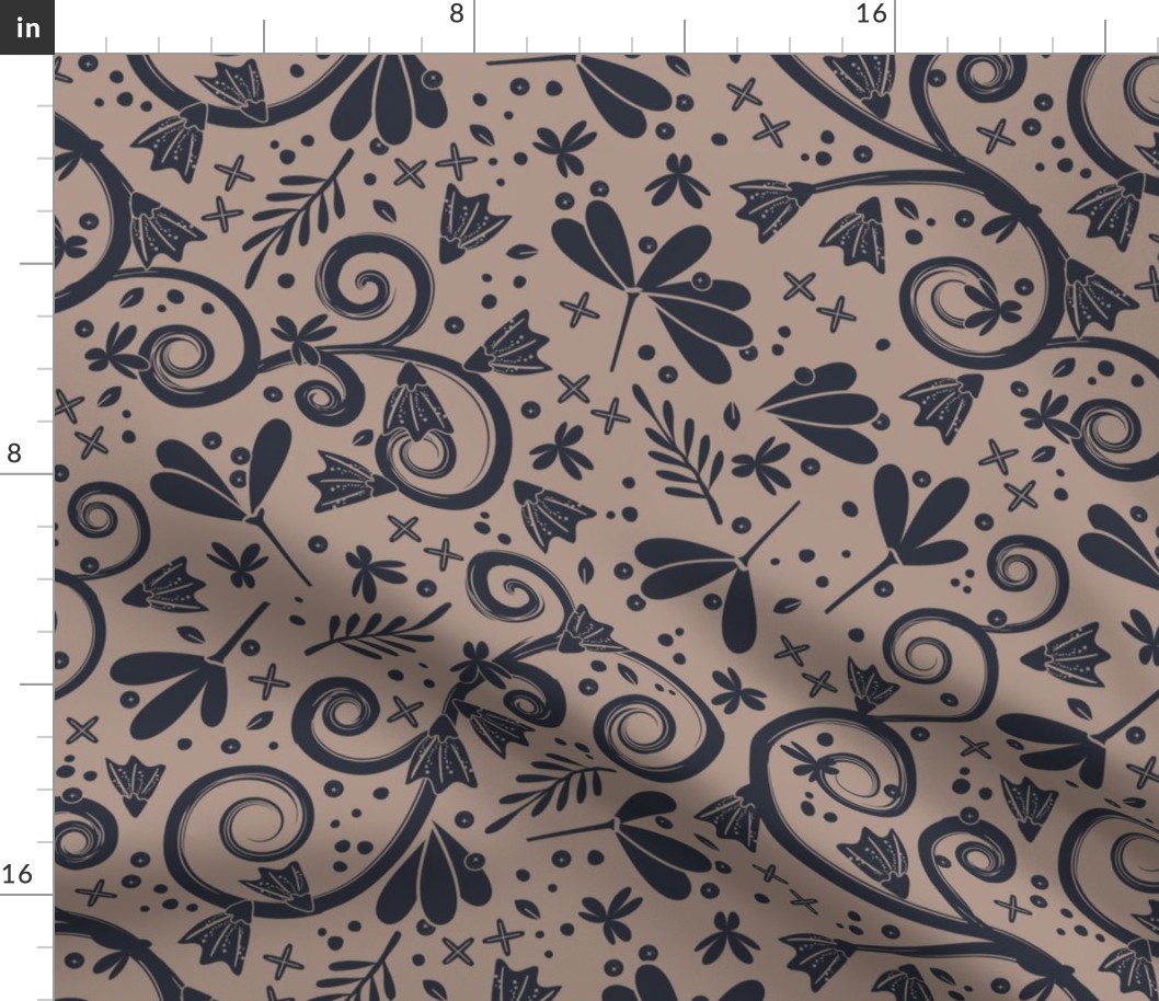 Mr. Frosty Holiday Floral in Navy Blue and Taupe Large Scale