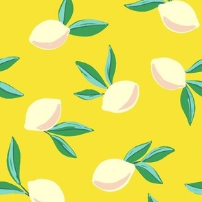 Lemons and Leaves on Bright Sunshine Yellow