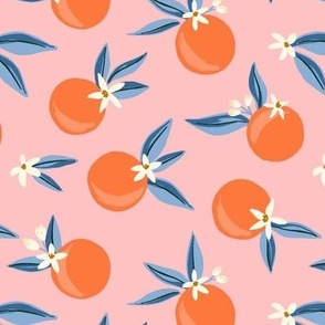 Oranges, Leaves and Orange Blossoms on Pink