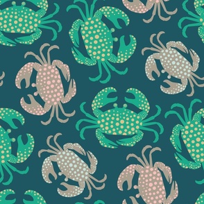 KING CRABS Summer Coastal Ocean Beach Sea Crustacean in Coast Kelly Green Teal Pink Blue Neutrals - LARGE Scale - UnBlink Studio by Jackie Tahara