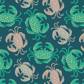 KING CRABS Summer Coastal Ocean Beach Sea Crustacean in Coast Kelly Green Teal Pink Blue Neutrals - SMALL Scale - UnBlink Studio by Jackie Tahara