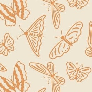 Playful butterfly lace, orange butterfly outlines on cream white