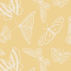 Playful butterfly lace_,cream white butterfly outlines on pale yellow