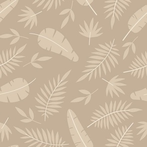 Playful tropical leaves silhouette toss, light beige on beige