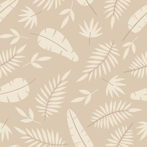Playful tropical leaves silhouette toss, cream white on beige