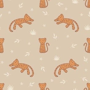 S. Cute Playful leopard on beige, gender neutral, small scale