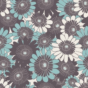 A Crowd Of Hand Drawn Daisies - Warm Cosy Earth And Teal - Non-Directional.