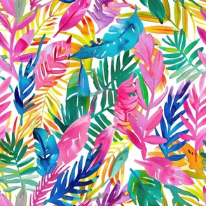 Ferns and Feathers Retro Hot Pink Botanicals